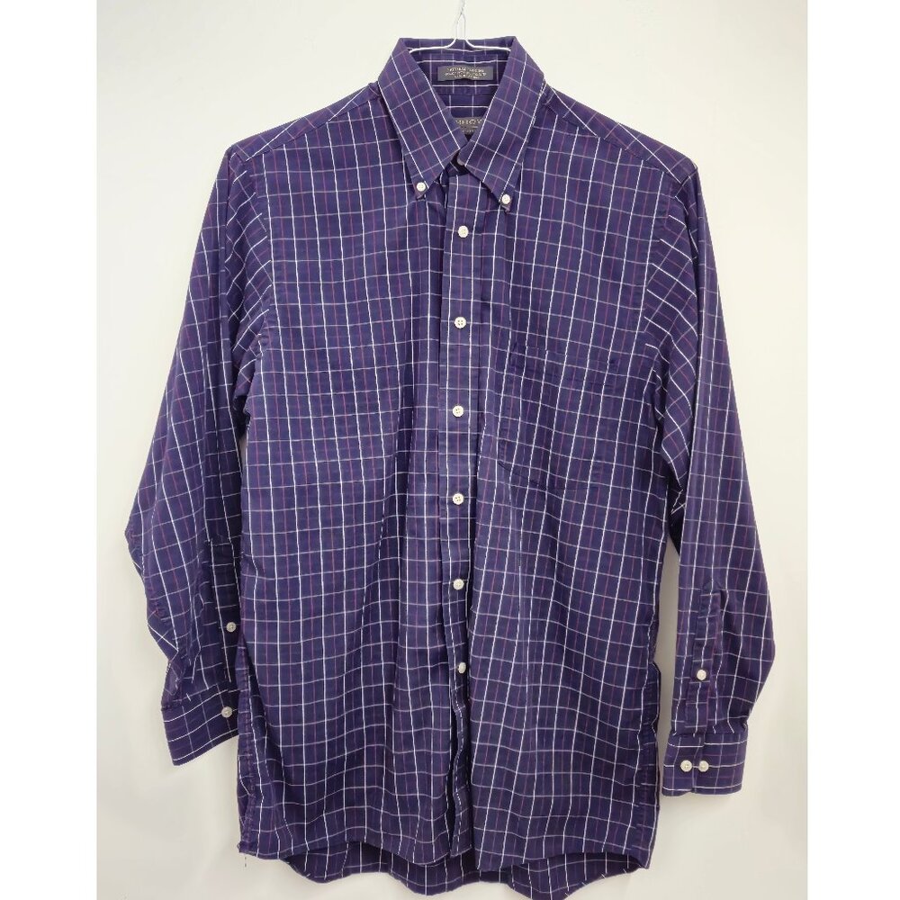 Arrow Button-Down Shirt, Neck Size 15, purple checkered